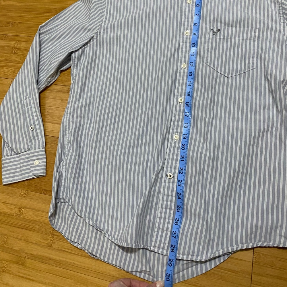 Men’s AE Striped Button Down - Light Blue - Picture 6 of 7